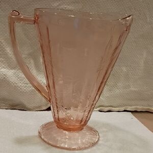 Elegant Pink Depression Glass Pitcher Jeanette Glass Floral/ Poinsettia Pattern
